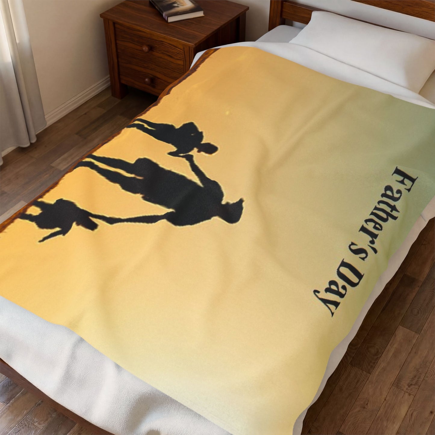 Father’s Day Velveteen Plush Blanket – Silhouette Dad with Kids
