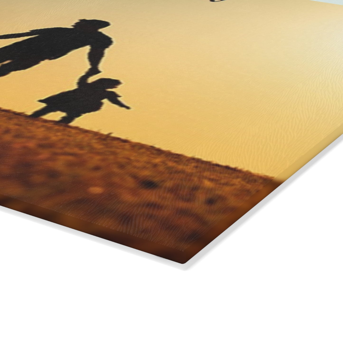 Father's Day Glass Cutting Board – Silhouette Dad with Kids Sunset Kitchen Decor