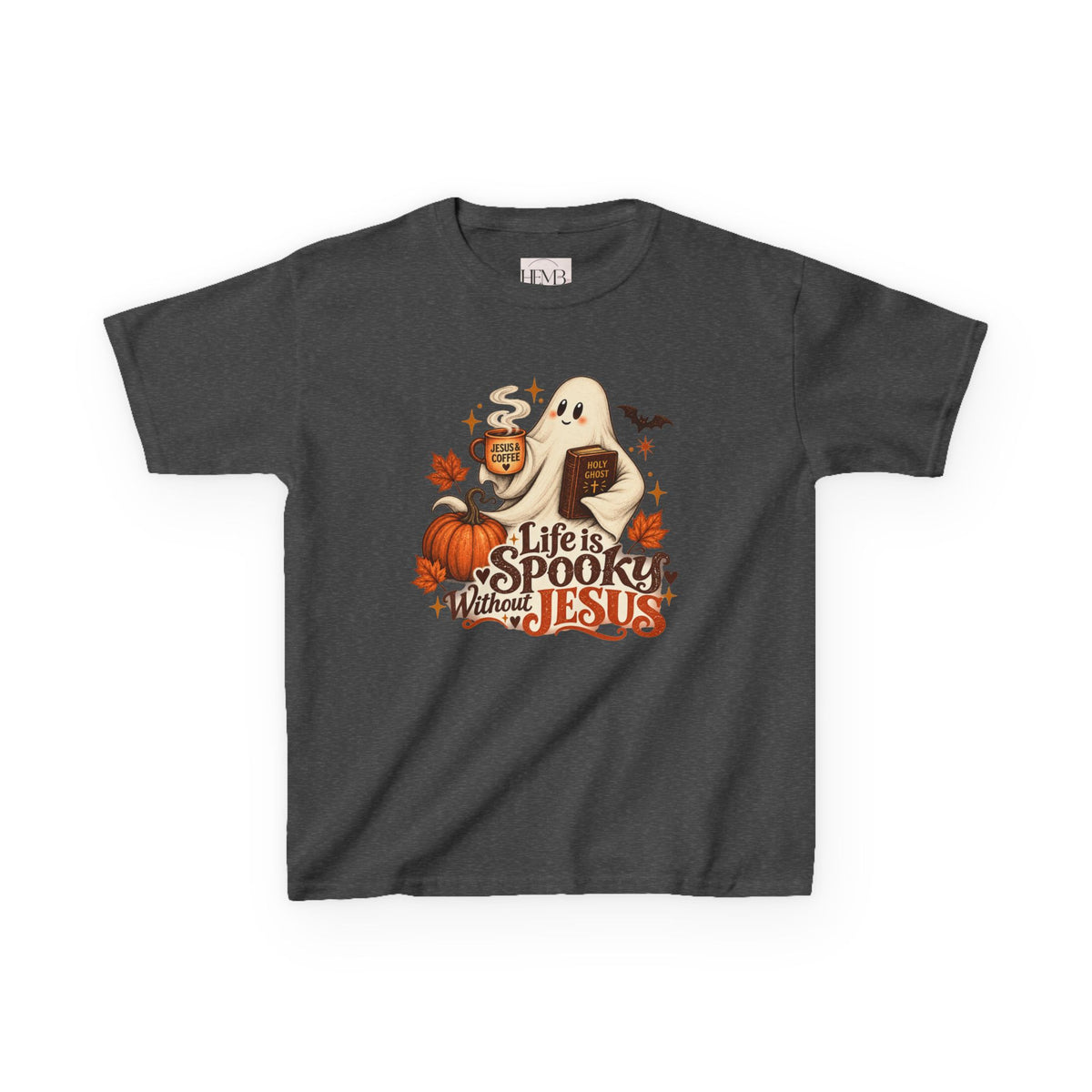 Kids Halloween Tee — “Life Is Spooky Without Jesus” Ghost Pumpkin Christian Shirt