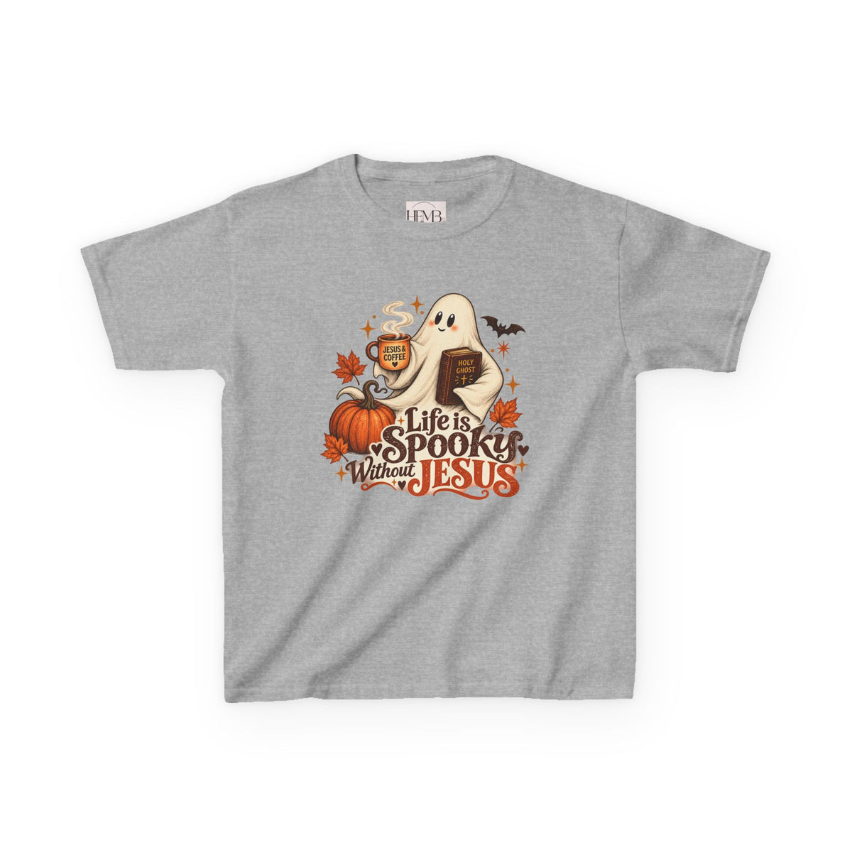 Kids Halloween Tee — “Life Is Spooky Without Jesus” Ghost Pumpkin Christian Shirt
