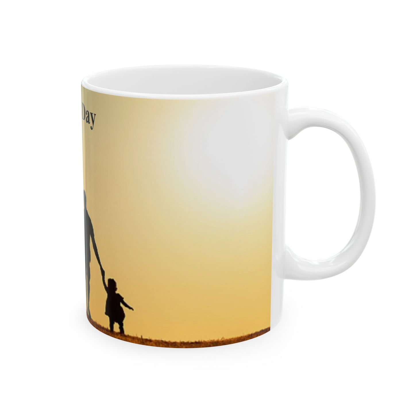 Father's Day Ceramic Mug — Silhouette Dad with Kids Sunset Coffee Cup (11oz, 15oz)