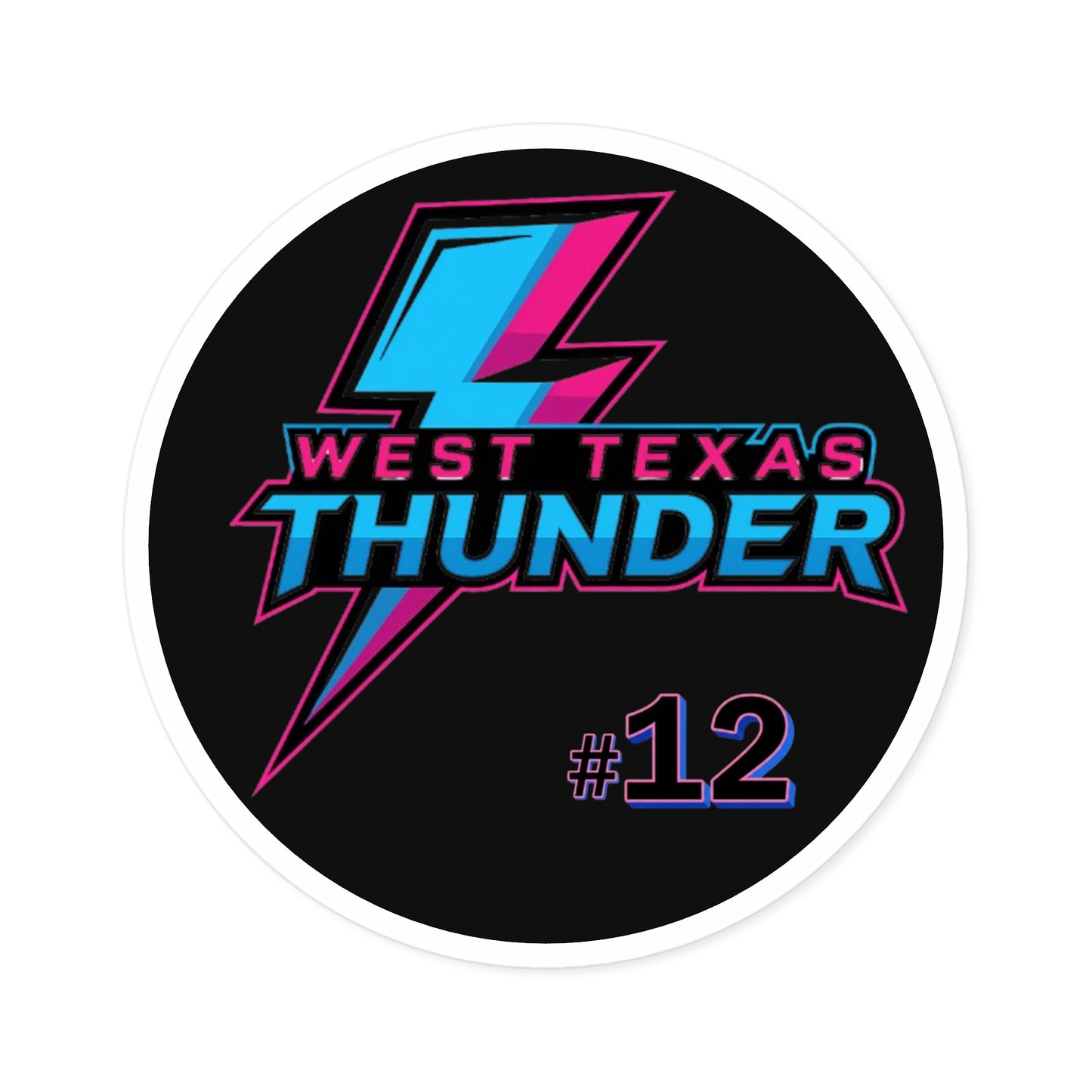 West Texas Thunder #12 Round Sticker — Retro Lightning Team Decal (Indoor/Outdoor)