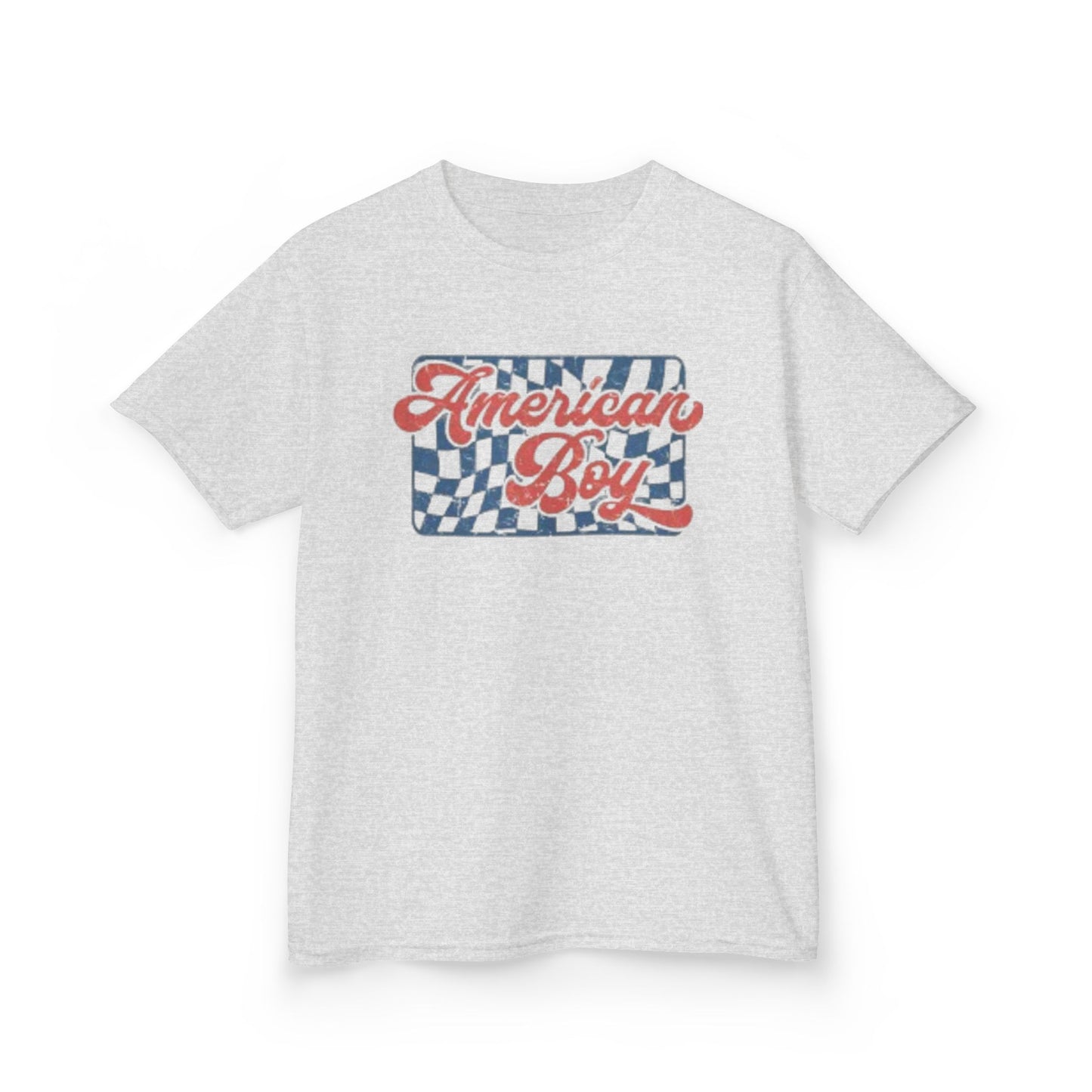 Kids T-Shirt - "American Boy" Retro Checkered Patriotic Tee for Boys (4th of July)