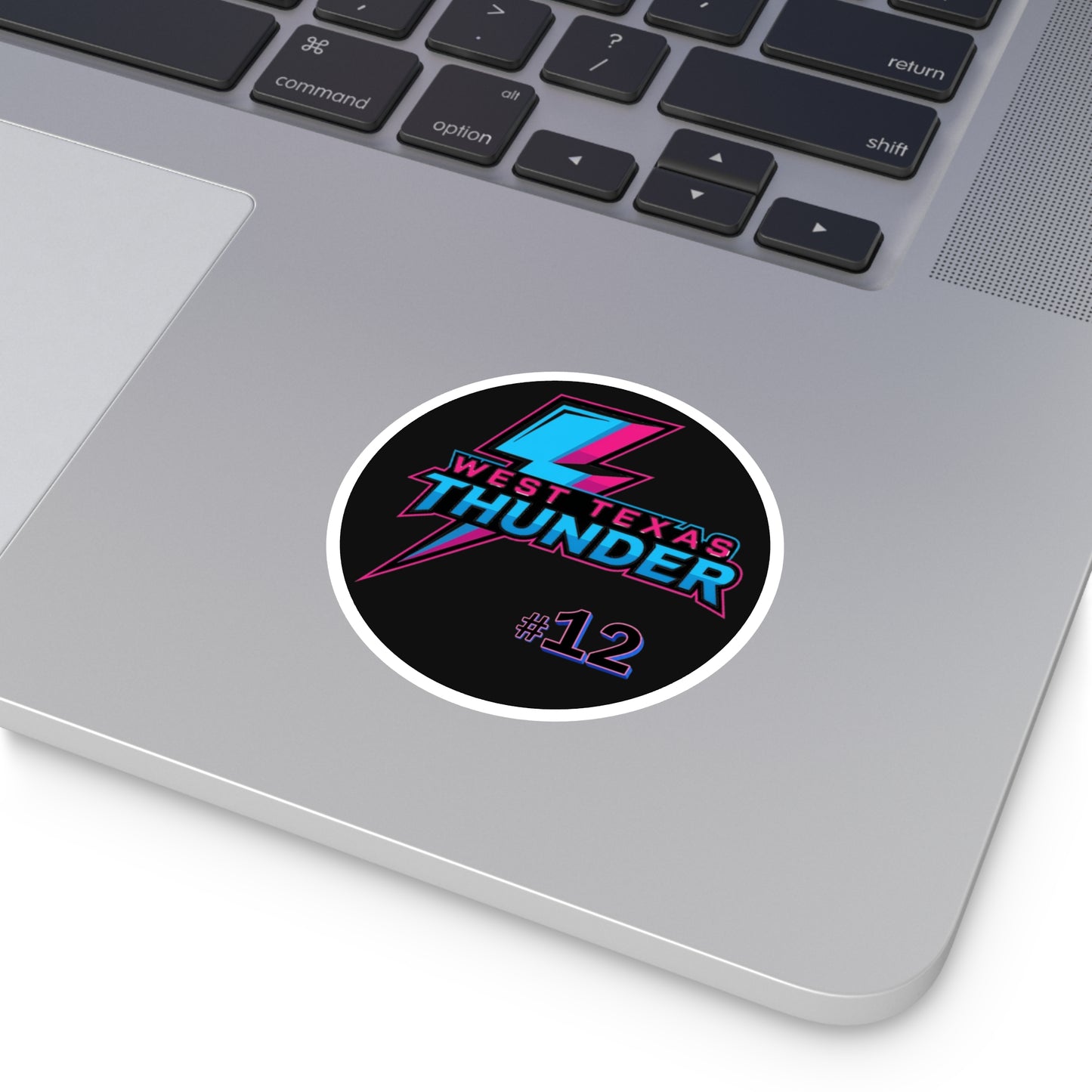 West Texas Thunder #12 Round Sticker — Retro Lightning Team Decal (Indoor/Outdoor)