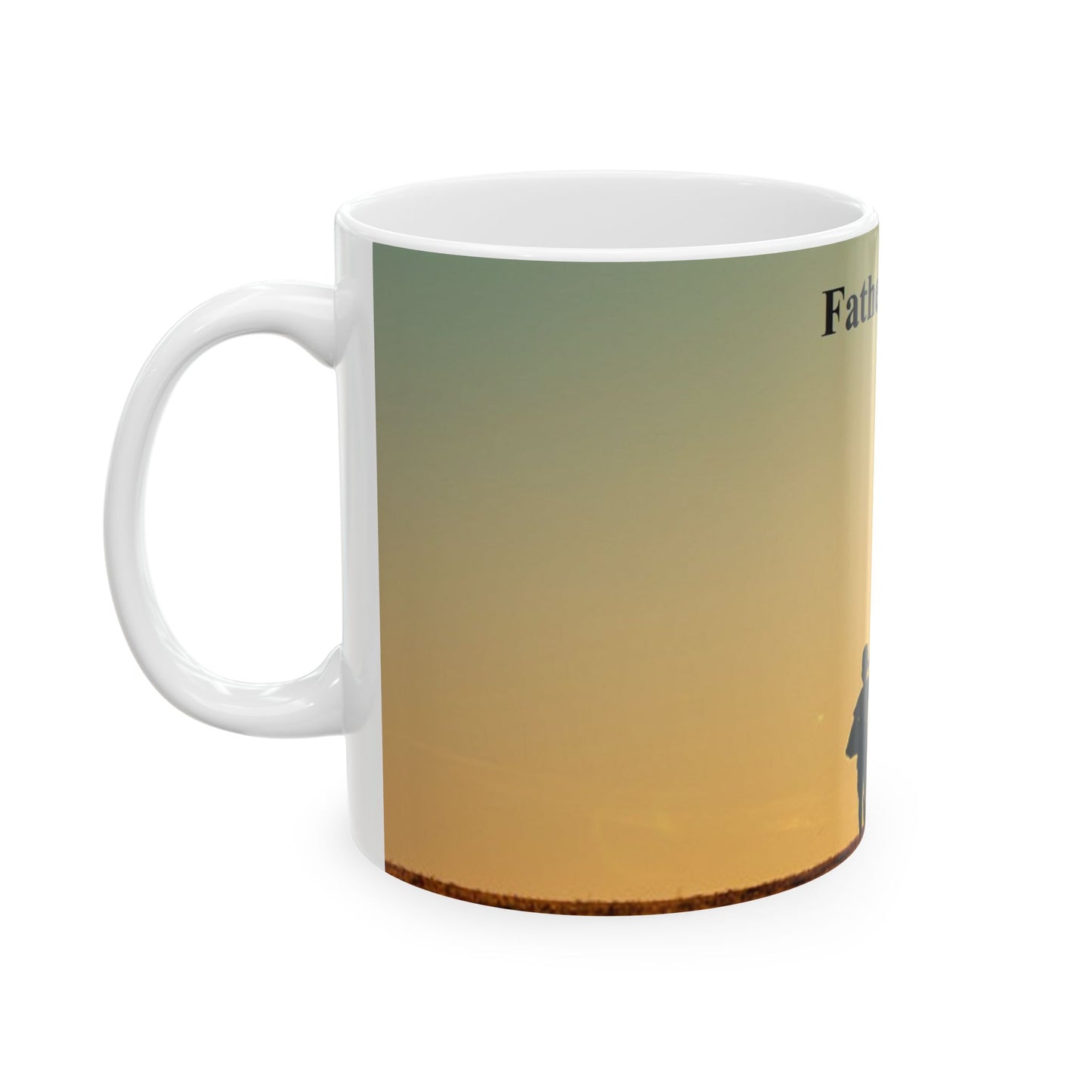 Father's Day Ceramic Mug — Silhouette Dad with Kids Sunset Coffee Cup (11oz, 15oz)