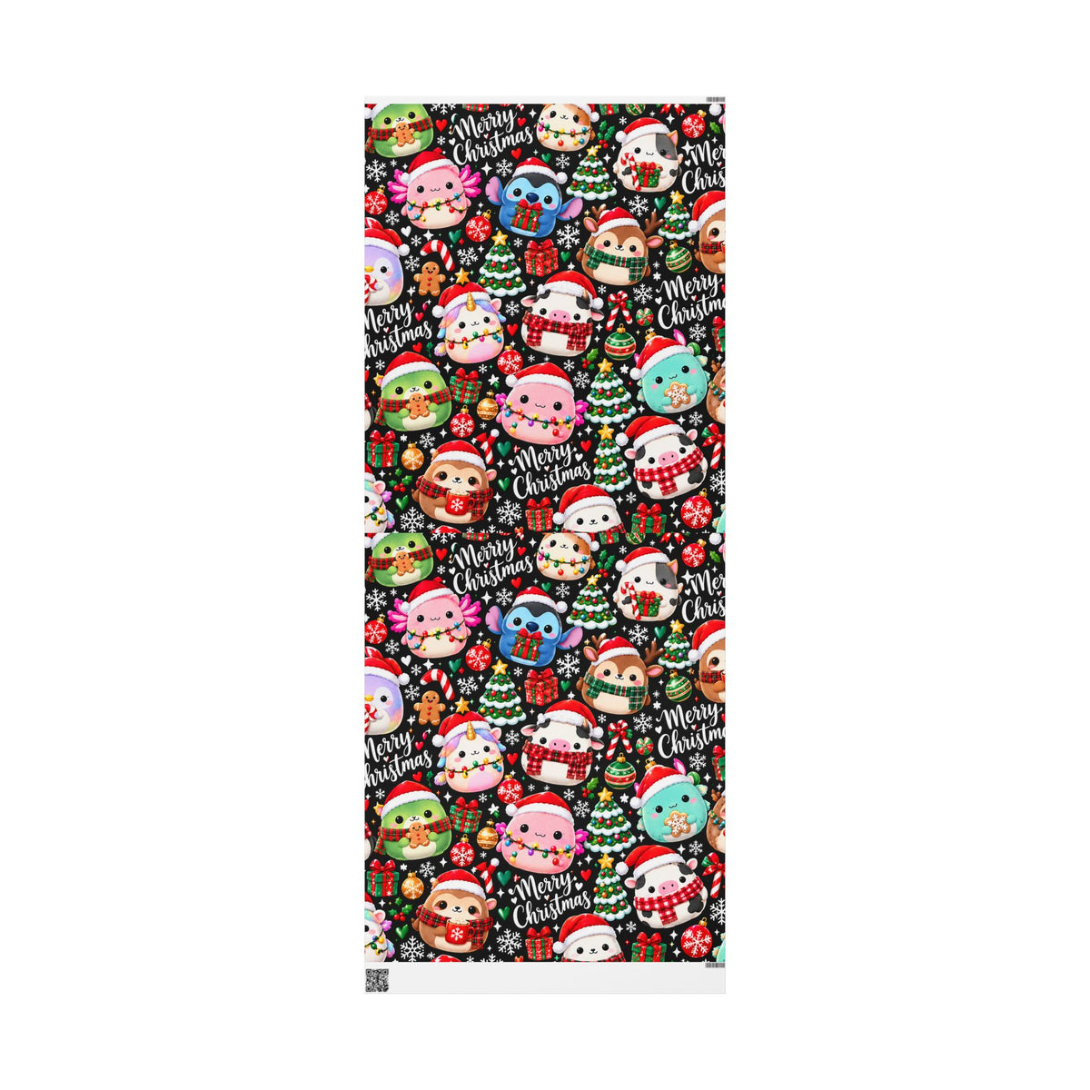 Cute Kawaii Christmas Wrapping Paper – 'Merry Christmas' Holiday Gift Wrap with Festive Animals and Snowflakes