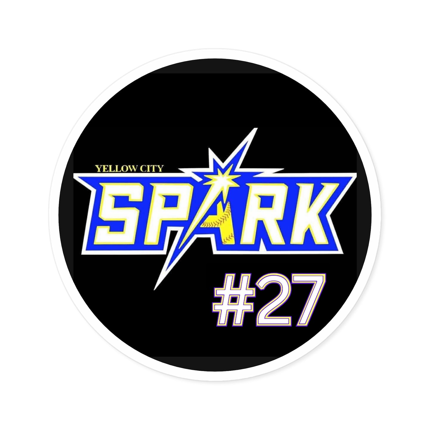 Yellow City Spark #27 Round Sticker — Team Logo Vinyl Decal (Indoor/Outdoor)