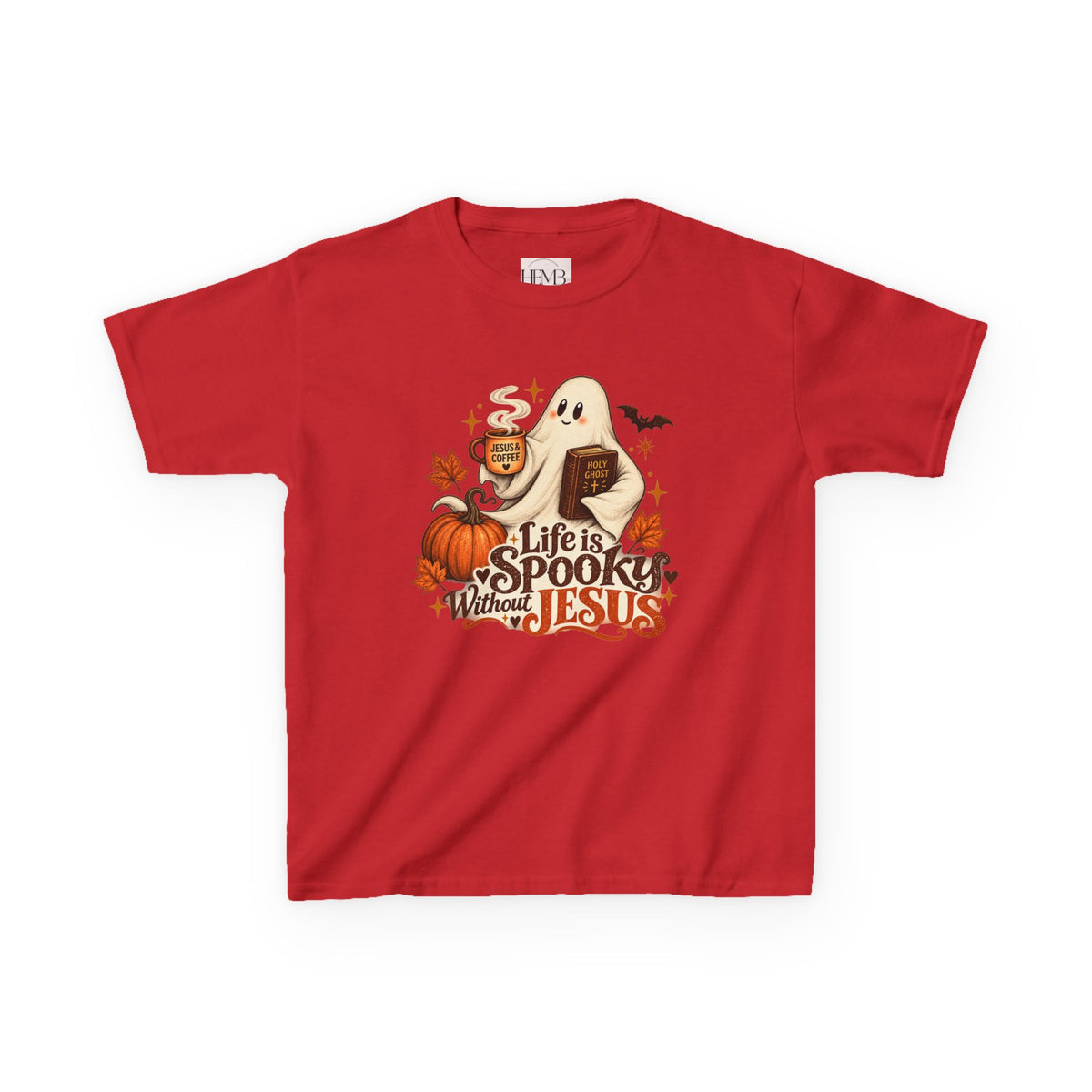 Kids Halloween Tee — “Life Is Spooky Without Jesus” Ghost Pumpkin Christian Shirt
