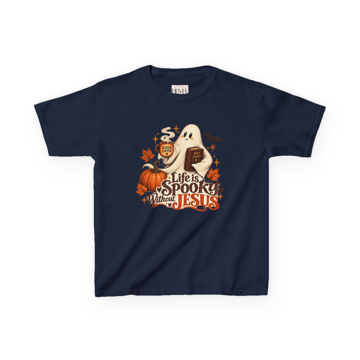 Kids Halloween Tee — “Life Is Spooky Without Jesus” Ghost Pumpkin Christian Shirt