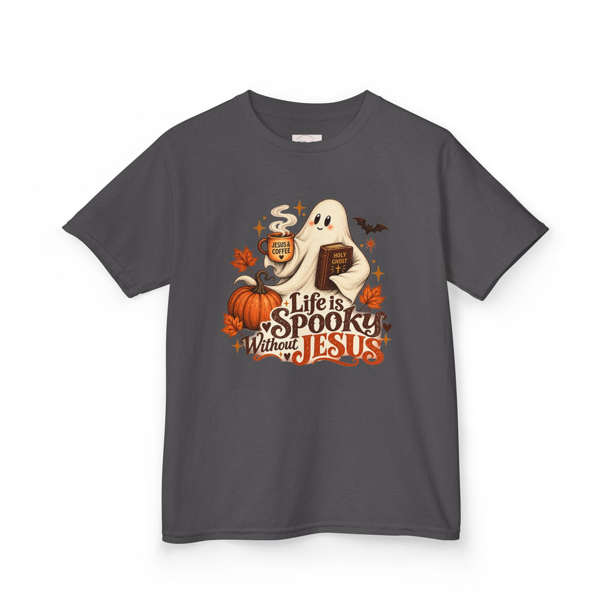 Kids Halloween Tee — “Life Is Spooky Without Jesus” Ghost Pumpkin Christian Shirt