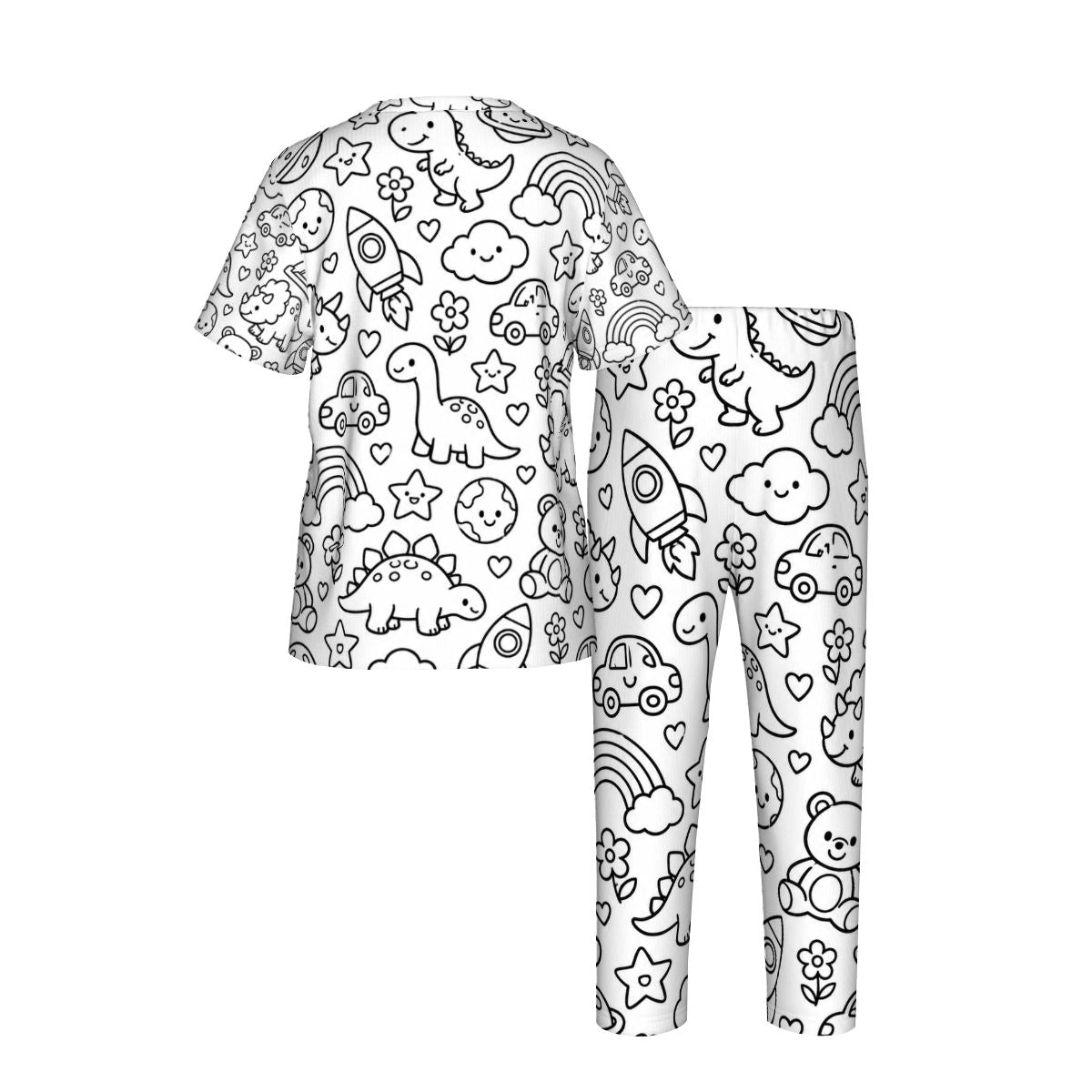 Kids Short Sleeve Long Pants Pajama Set Coloring pjs