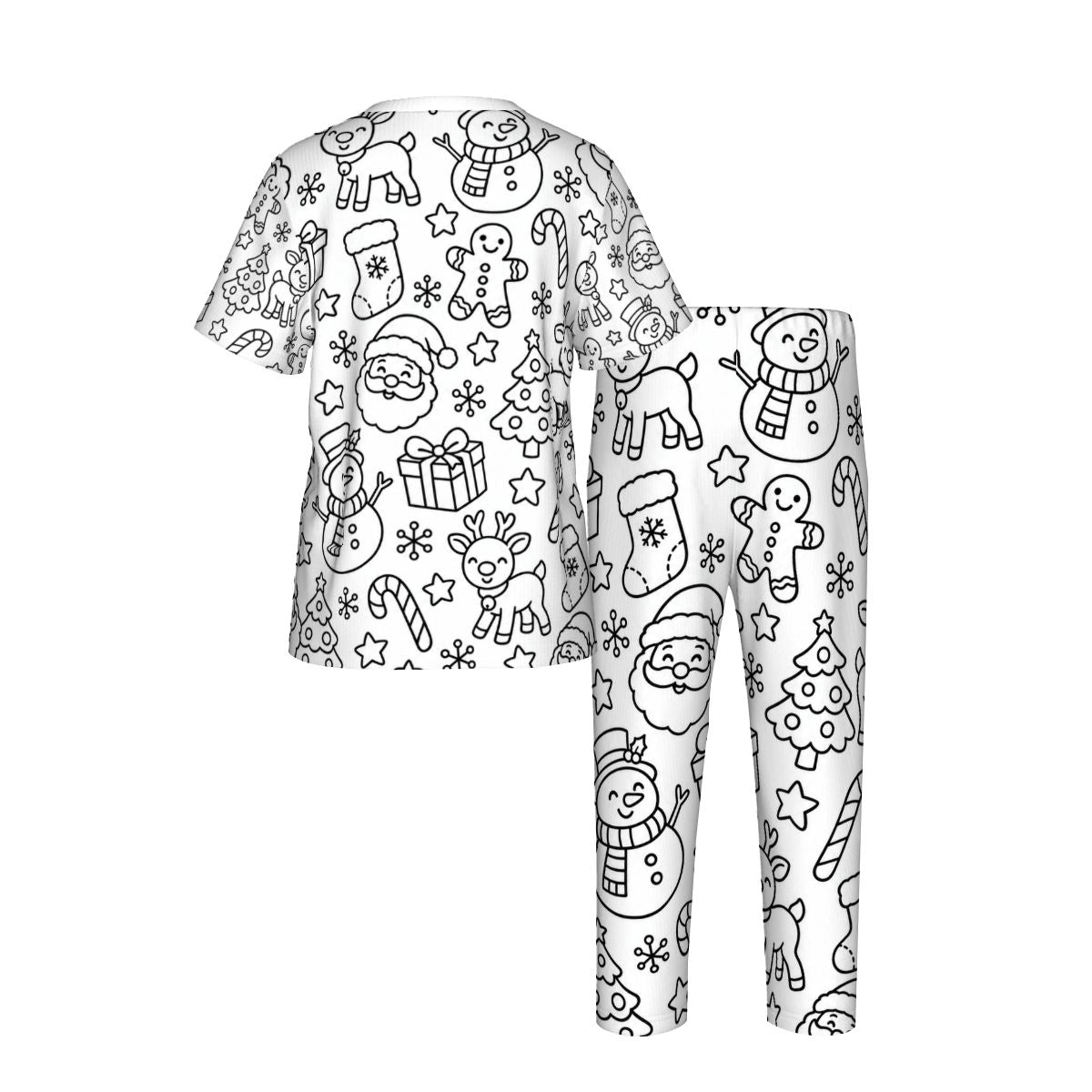 Kids Short Sleeve Long Pants Pajama Christmas Coloring Set