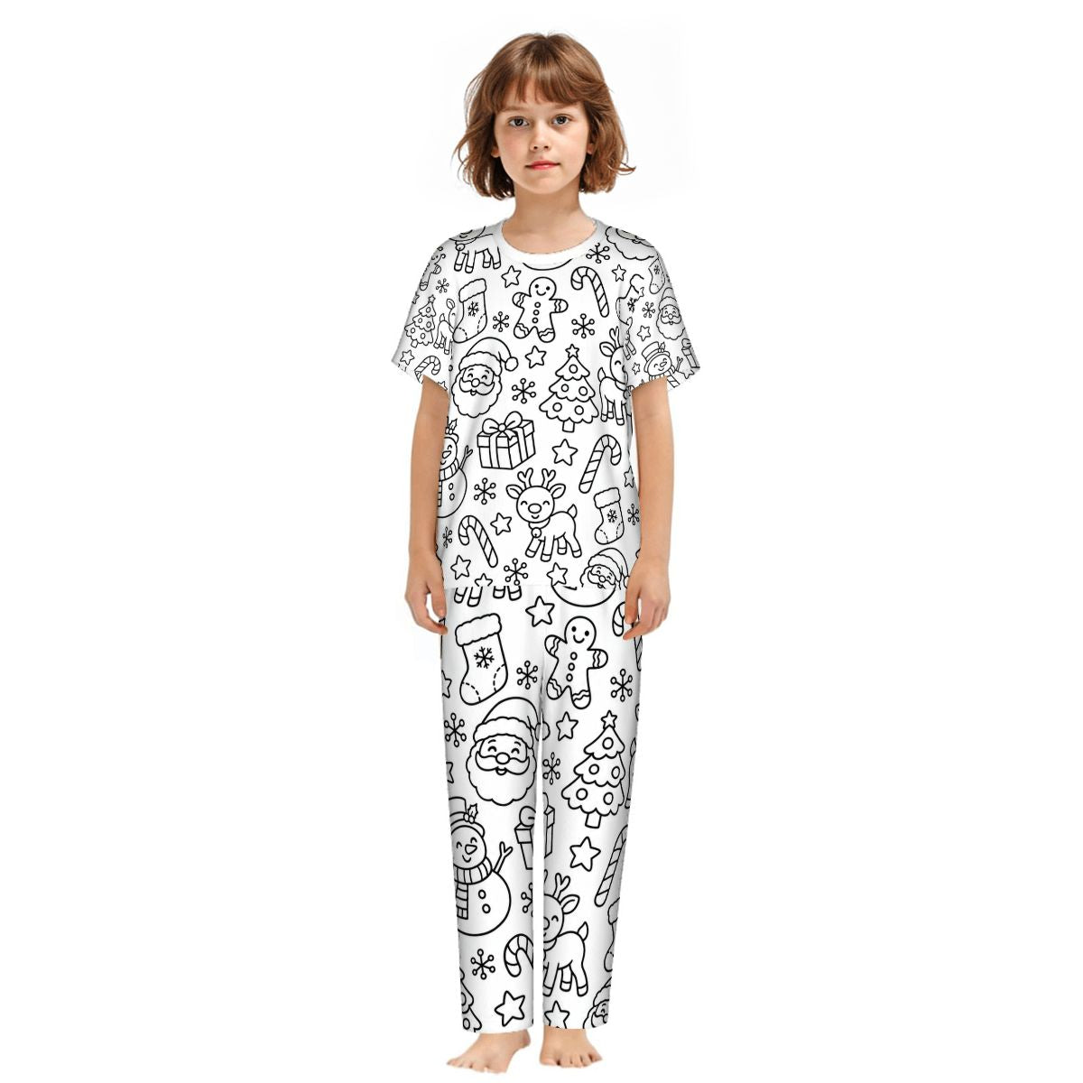 Kids Short Sleeve Long Pants Pajama Christmas Coloring Set