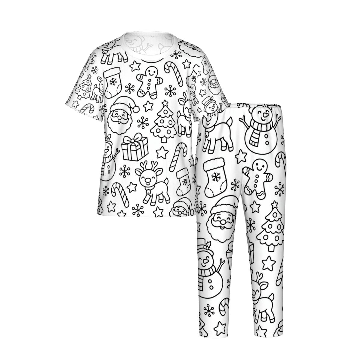 Kids Short Sleeve Long Pants Pajama Christmas Coloring Set